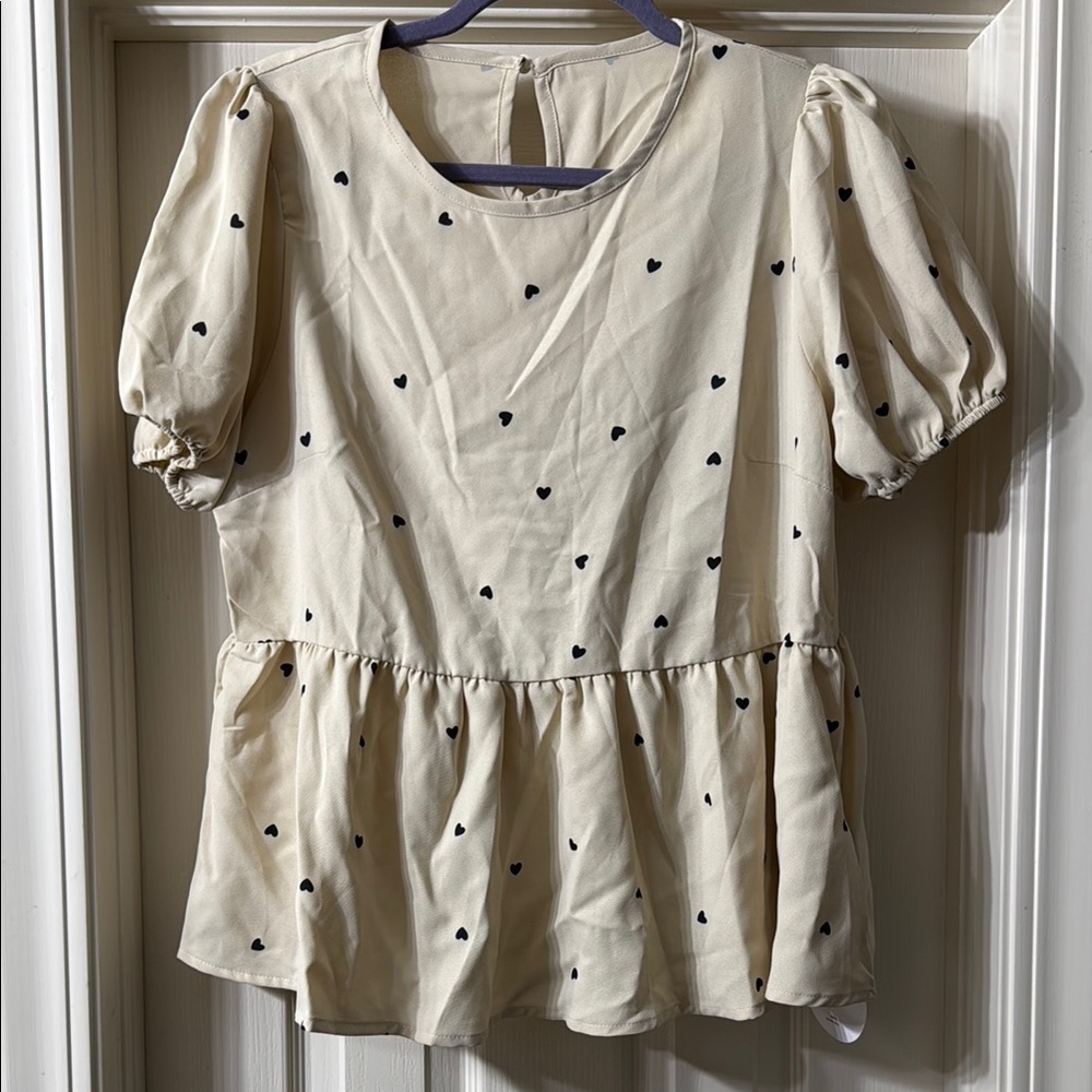 SHEIN heart print peplum top Large